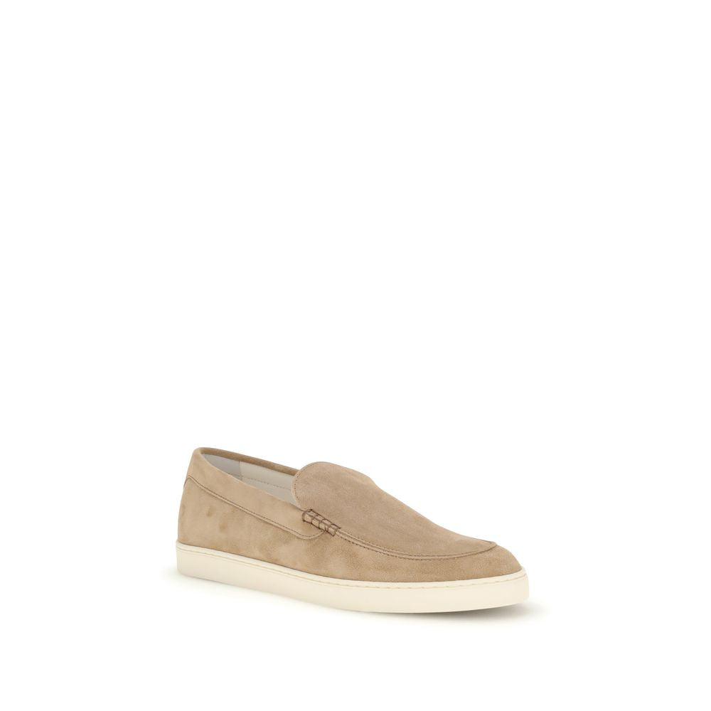 Brunello Cucinelli Mocassini Slip-On in Suede Beige, Suola in Gomma a Contrasto