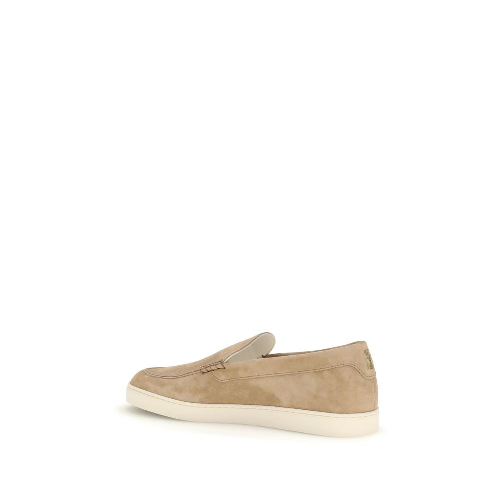 Brunello Cucinelli Mocassini Slip-On in Suede Beige, Suola in Gomma a Contrasto