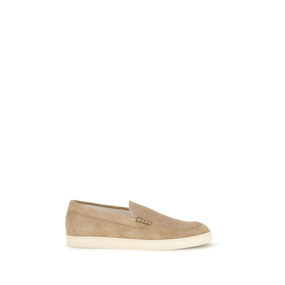Brunello Cucinelli Mocassini Slip-On in Suede Beige, Suola in Gomma a Contrasto