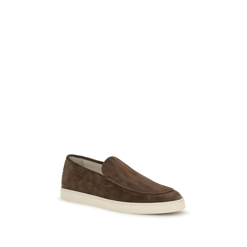 Brunello Cucinelli Mocassini Slip-On in Suede Marrone, Suola in Gomma a Contrasto