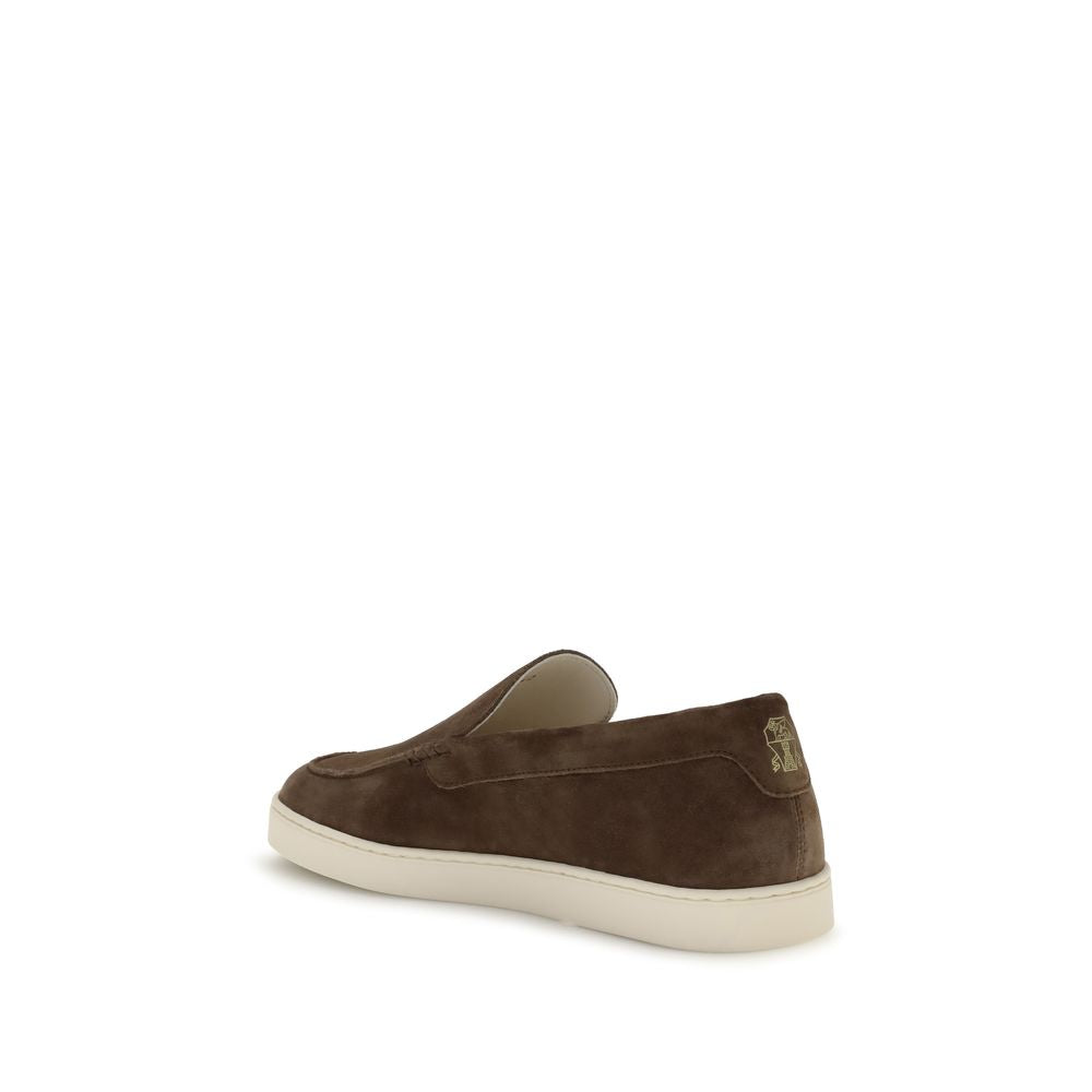 Brunello Cucinelli Mocassini Slip-On in Suede Marrone, Suola in Gomma a Contrasto