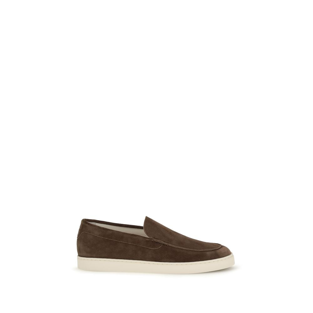 Brunello Cucinelli Mocassini Slip-On in Suede Marrone, Suola in Gomma a Contrasto