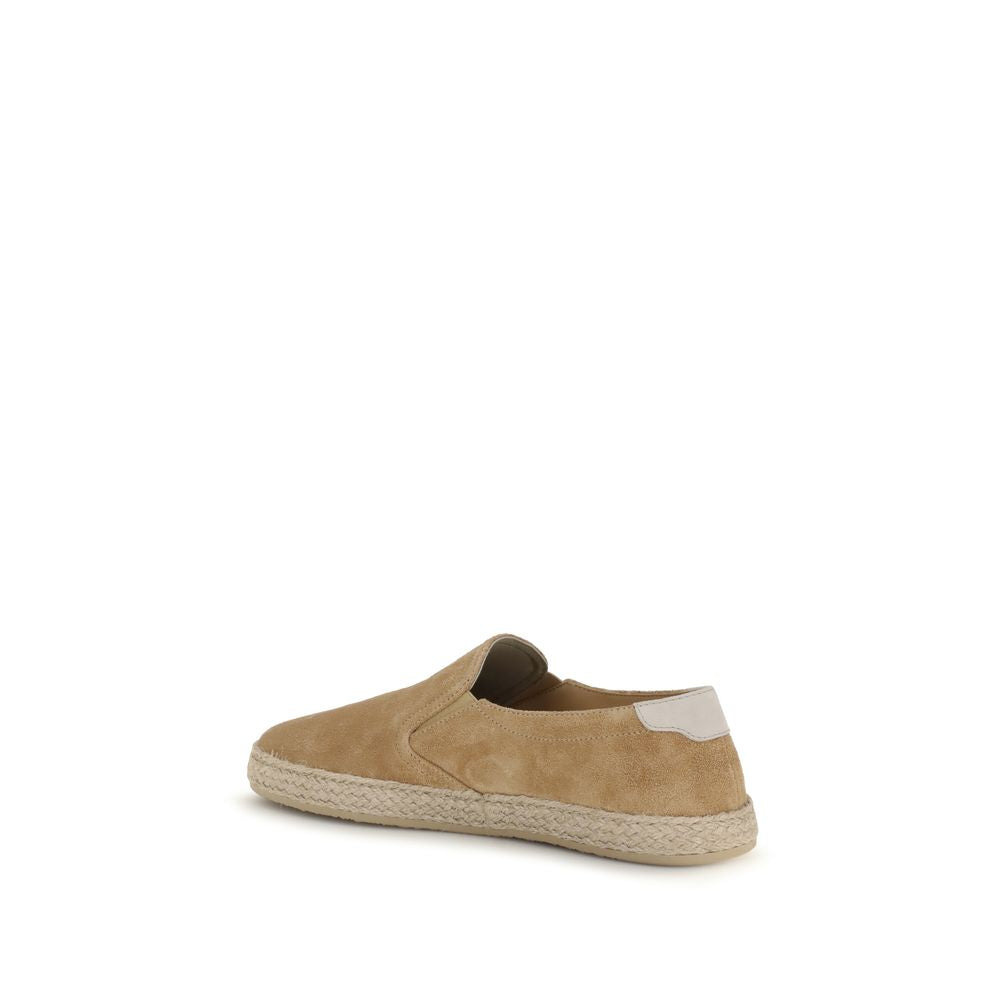 Brunello Cucinelli Sneakers Slip-On in Suede Beige con Suola in Rafia