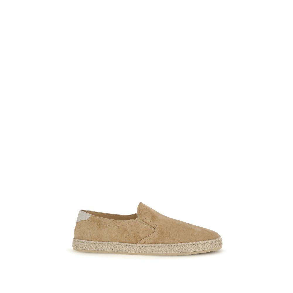 Brunello Cucinelli Sneakers Slip-On in Suede Beige con Suola in Rafia