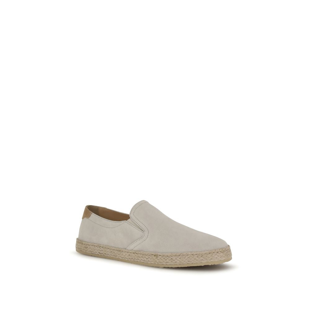 Brunello Cucinelli Sneakers Slip-On in Suede Grigio con Suola in Rafia