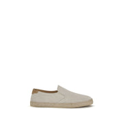 Brunello Cucinelli Sneakers Slip-On in Suede Grigio con Suola in Rafia