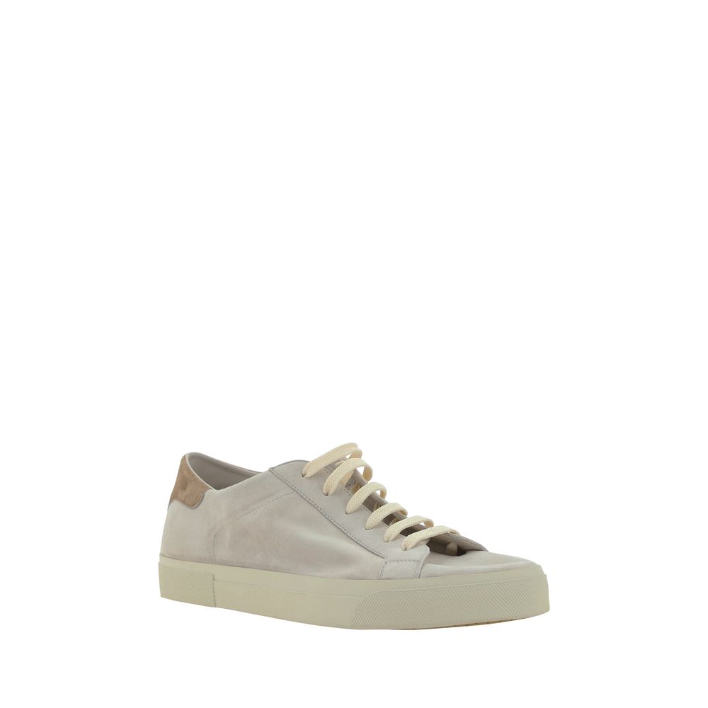 Brunello Cucinelli Sneakers Uomo in Pelle di Vitello Bianca e Suede, Made in Italy