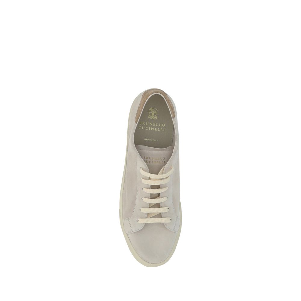 Brunello Cucinelli Sneakers Uomo in Pelle di Vitello Bianca e Suede, Made in Italy