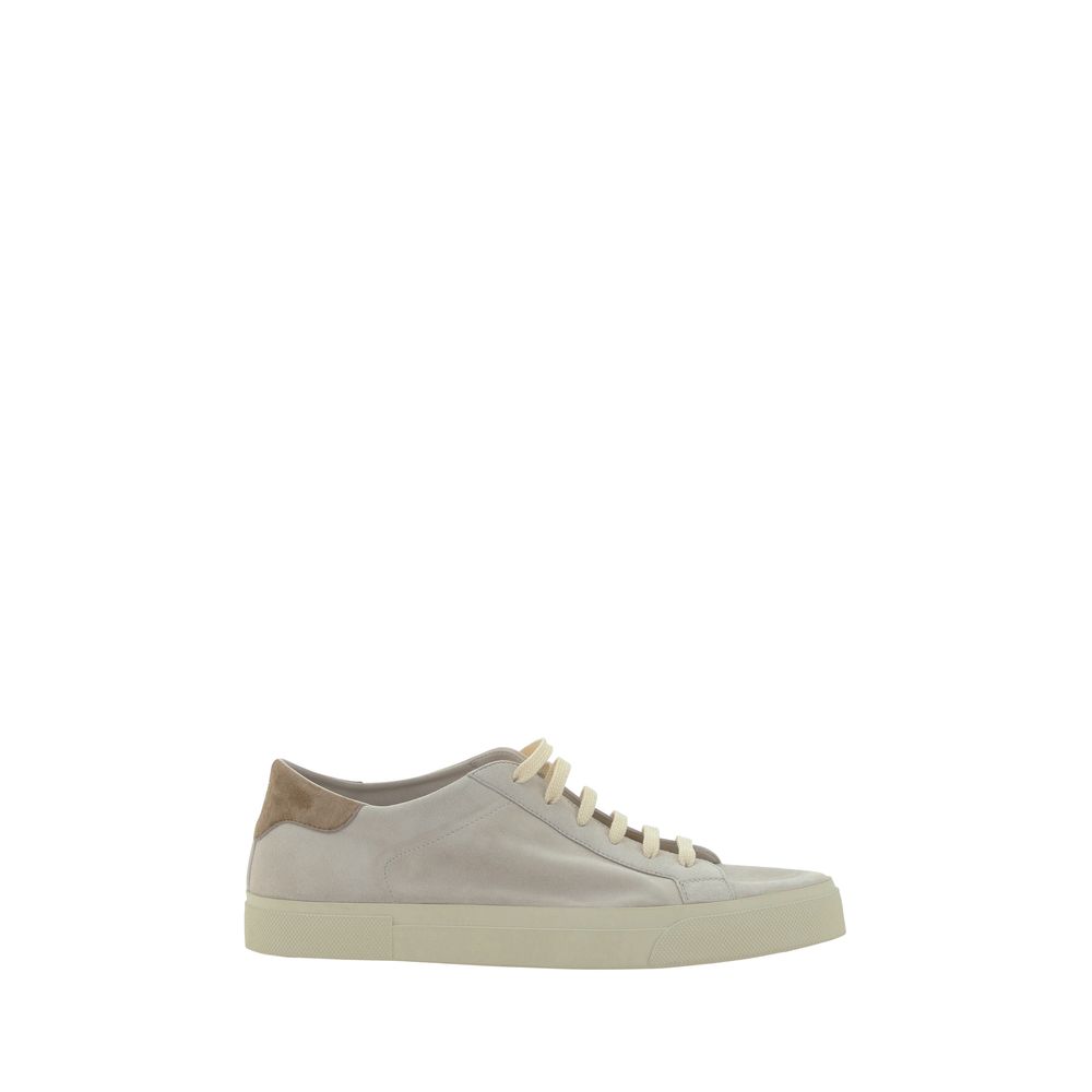 Brunello Cucinelli Sneakers Uomo in Pelle di Vitello Bianca e Suede, Made in Italy