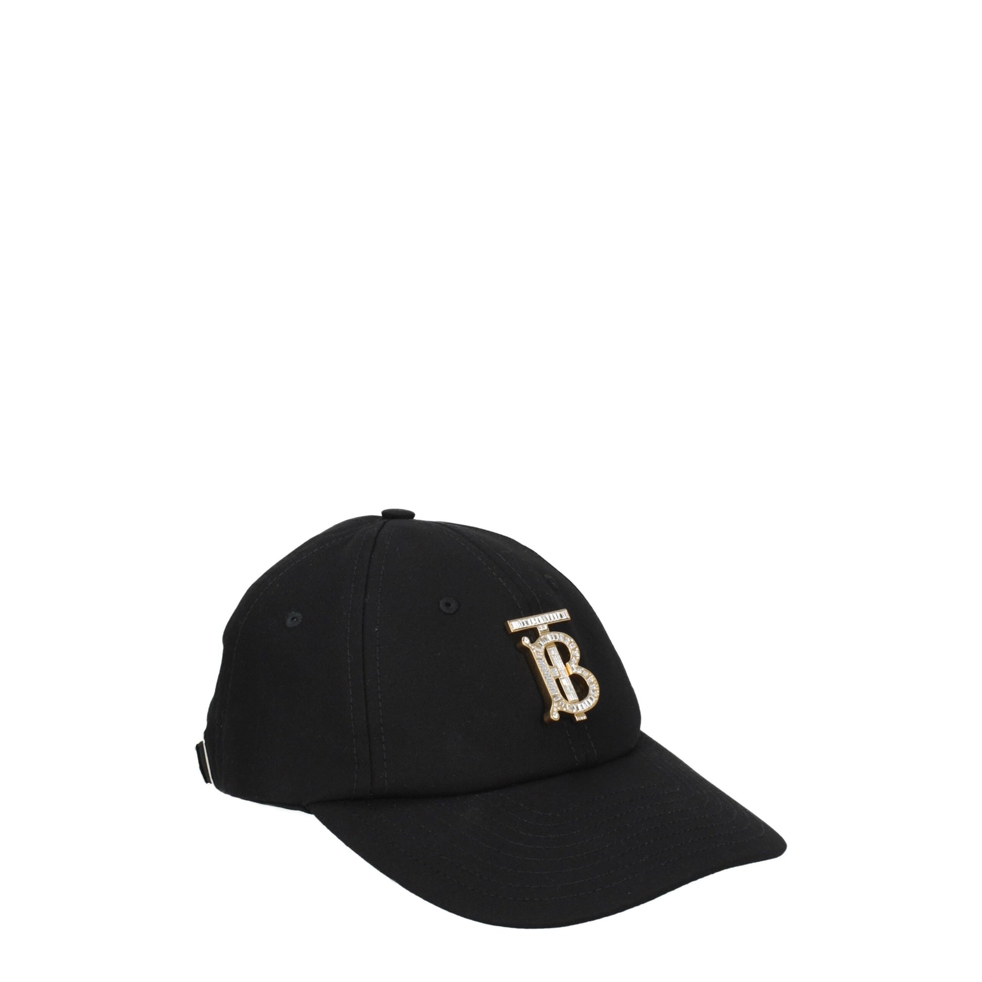 Cappello Baseball Burberry in Cotone Nero con Strass e Logo Frontale