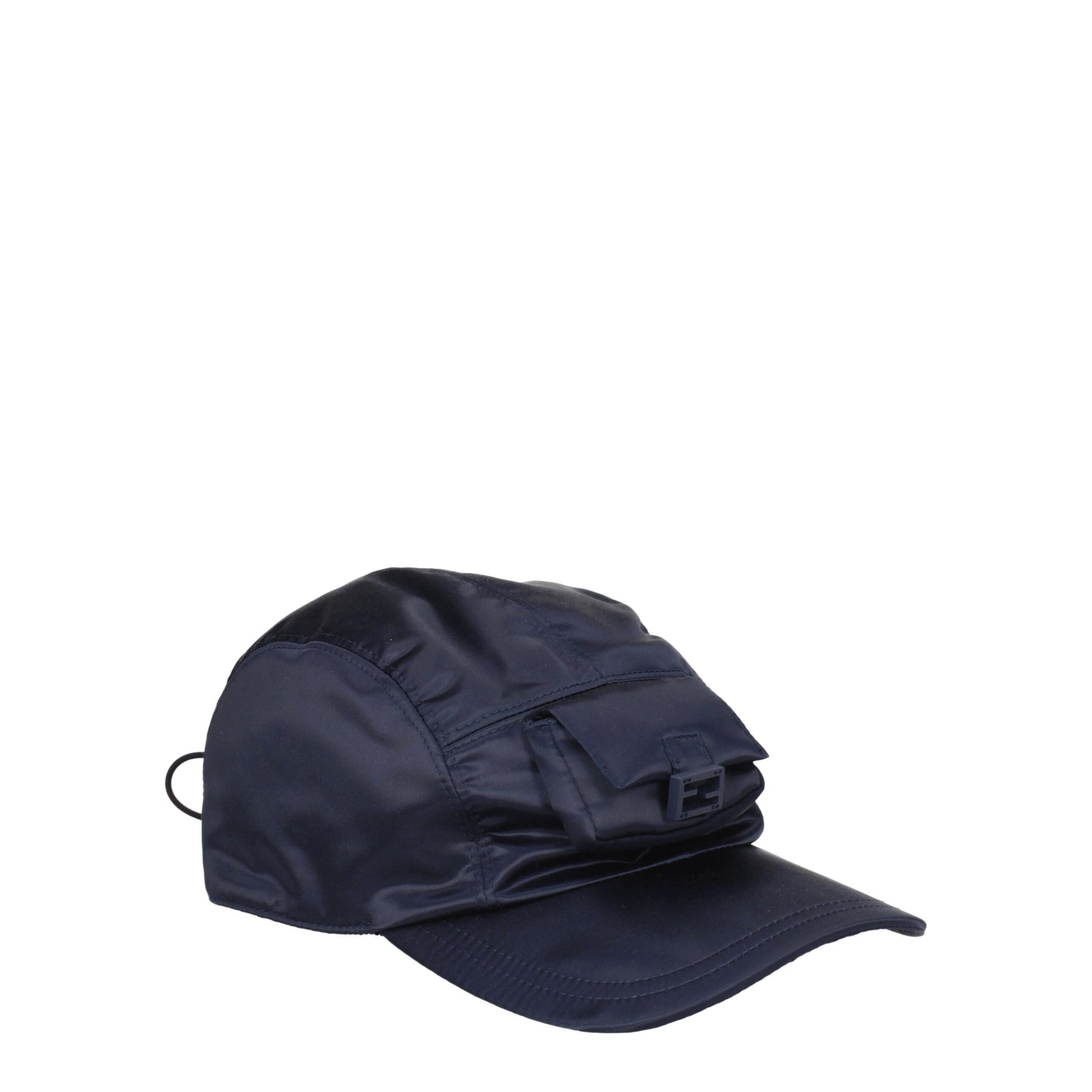 Cappello Fendi Baseball Blu in Poliammide con Logo FF e Chiusura a Coulisse