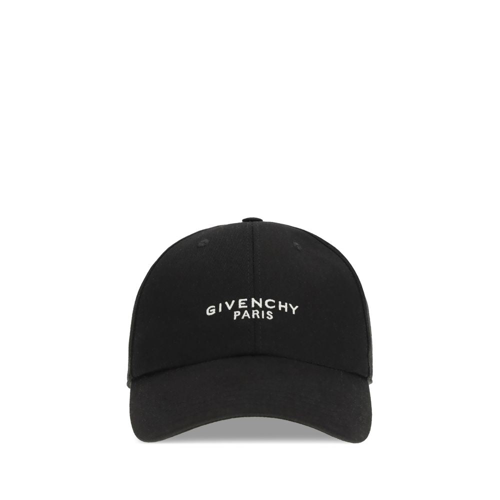 Givenchy Black Cotton Twill Baseball Hat with Logo Metal Buckle