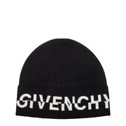 Cappello Givenchy Beanie Nero in Lana con Logo Frontale a Contrasto