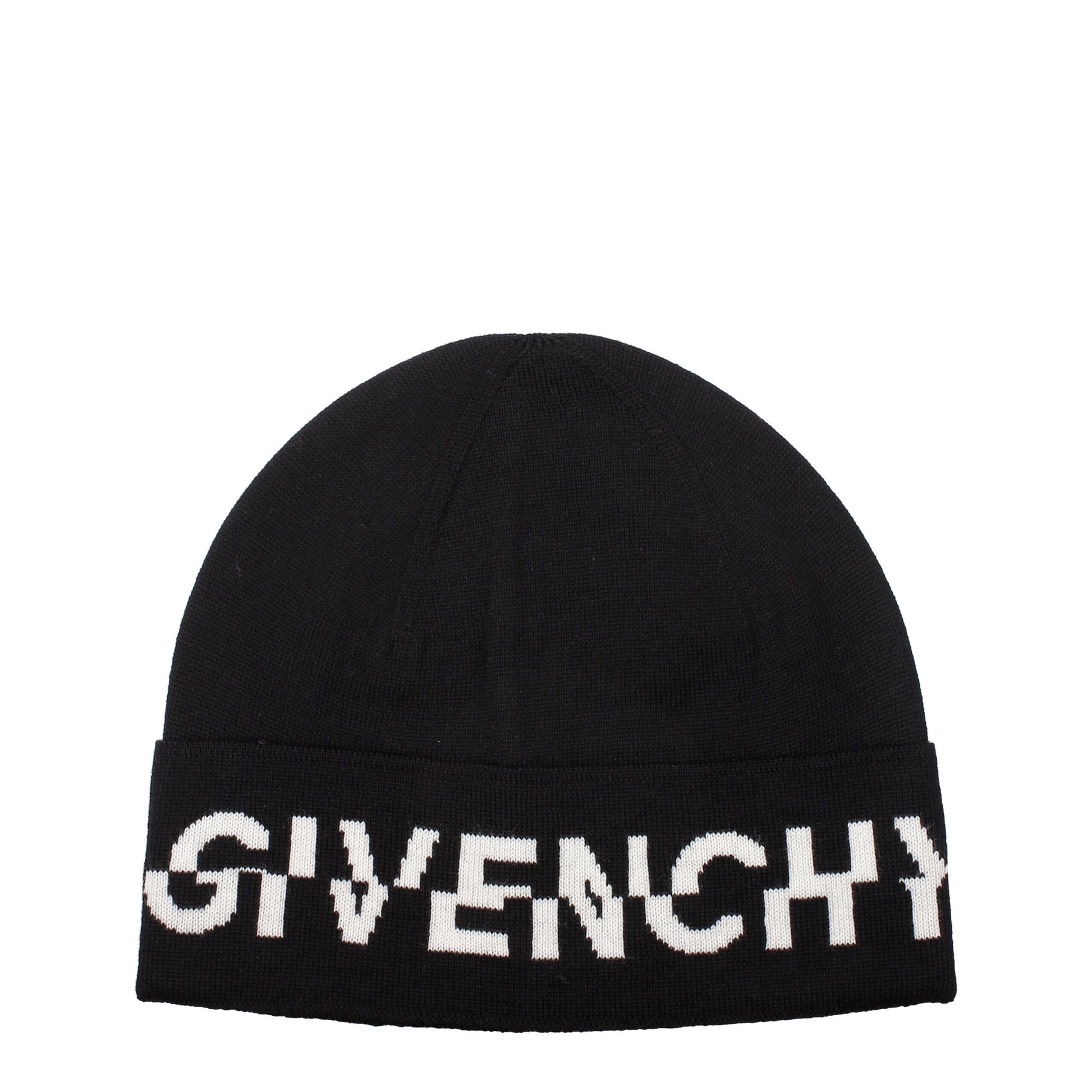 Cappello Givenchy Beanie Nero in Lana con Logo Frontale a Contrasto