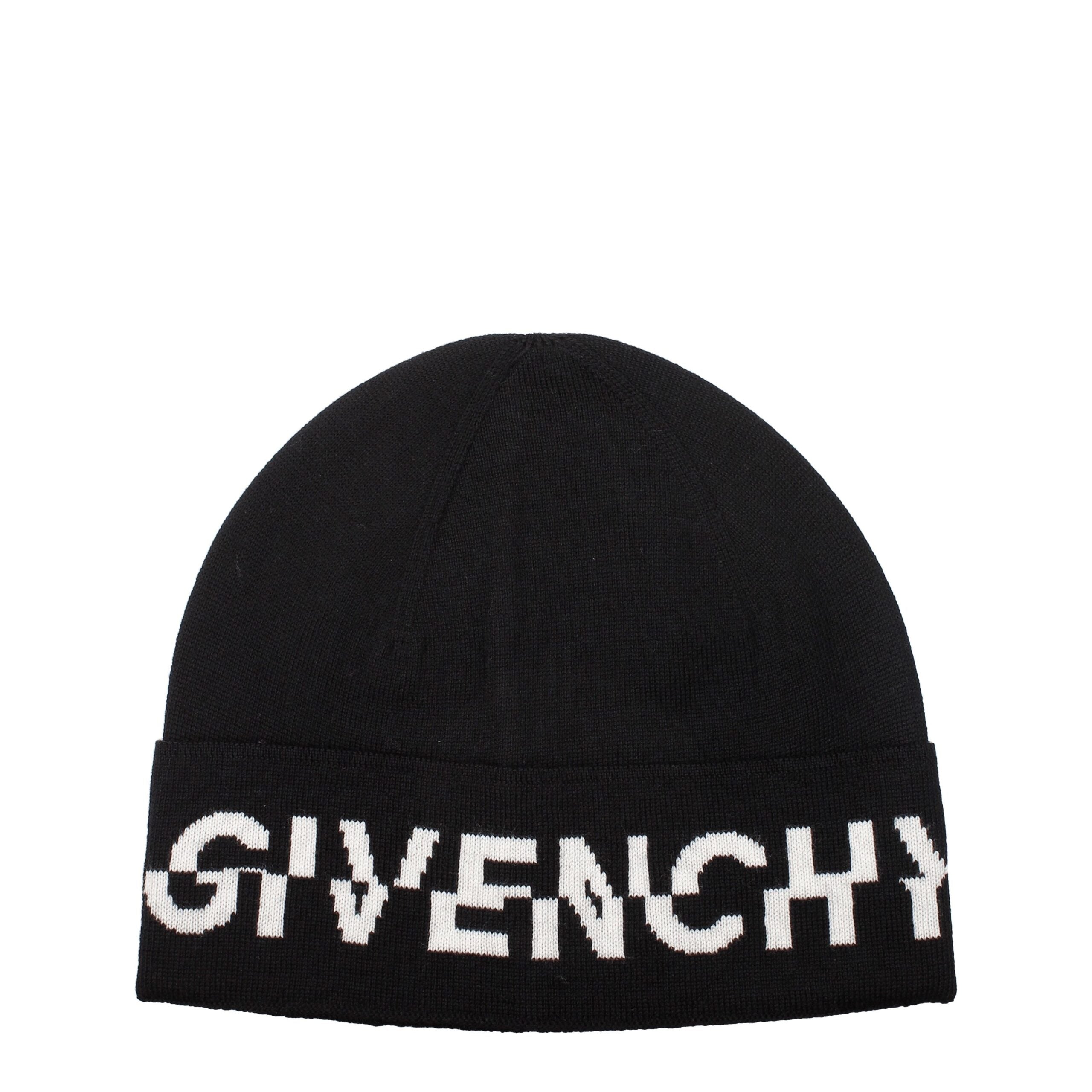 Cappello Givenchy Beanie Nero in Lana con Logo Frontale a Contrasto