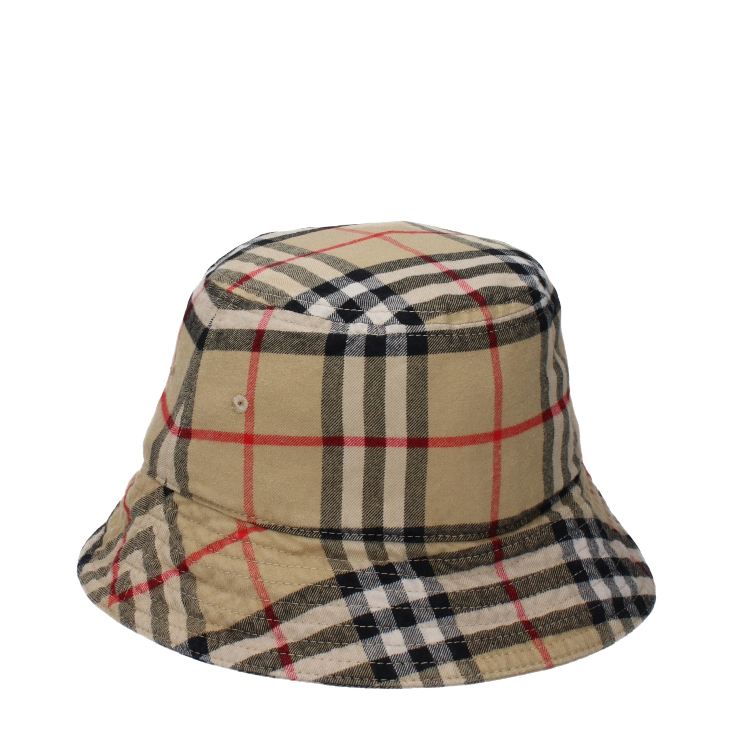 Cappello da Pescatore Burberry Archive Check in Cotone Beige Made in Italy
