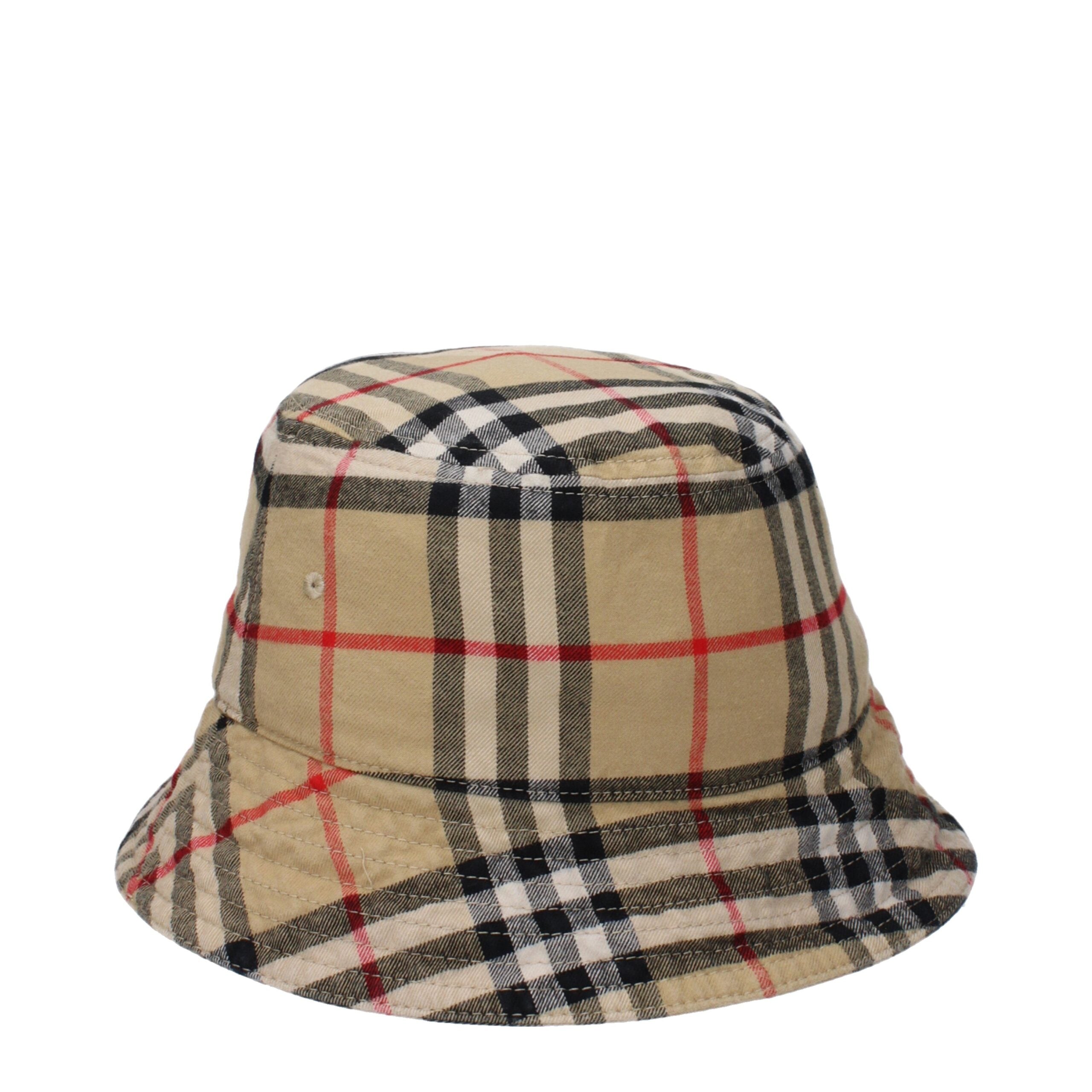 Cappello da Pescatore Burberry Archive Check in Cotone Beige Made in Italy