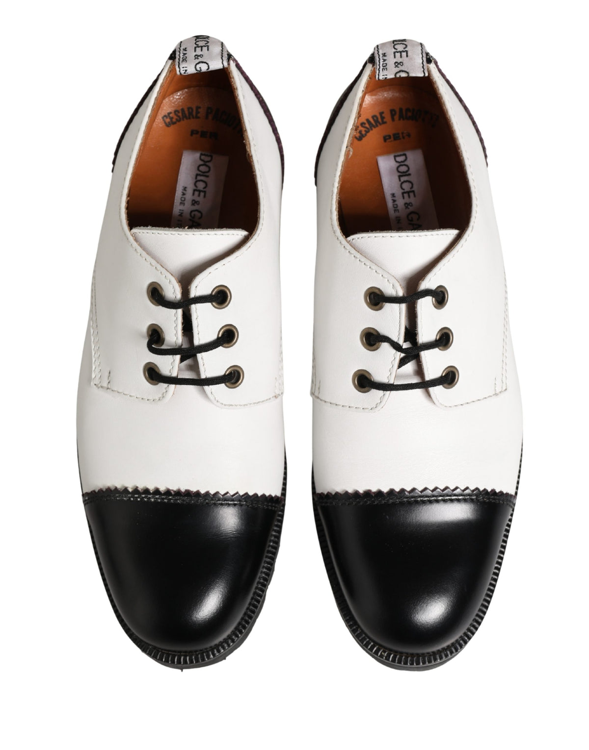 Cesare Paciotti Black White Leather Derby Shoes
