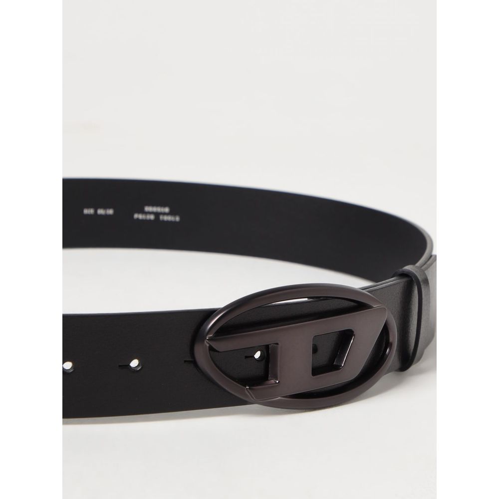 Diesel Black Leather Belt with Oval Metal Buckle