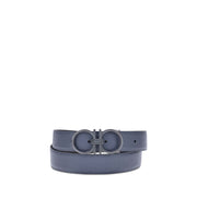 Cintura Ferragamo Reversibile in Pelle di Vitello Blu con Fibbia Gancini Tonalità Ombreggiate
