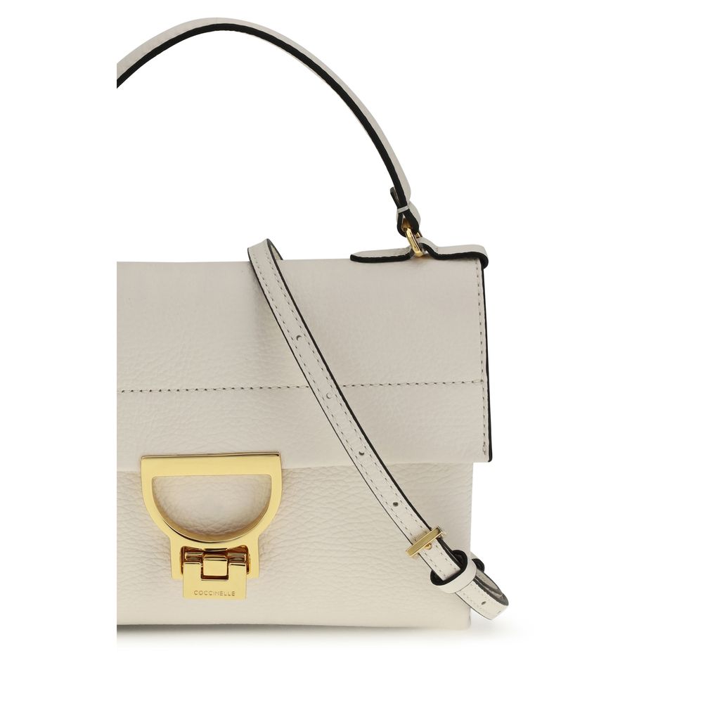 Coccinelle Arlettis Mini Clutch/Borsa a Mano in Pelle Martellata Panna