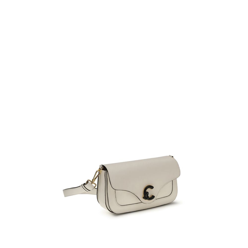 Coccinelle C-Me Borsa a Spalla Grande in Pelle Liscia Panna