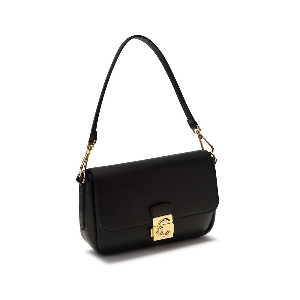 Coccinelle C-Me Lock Borsa a Spalla Grande in Pelle Martellata Nera