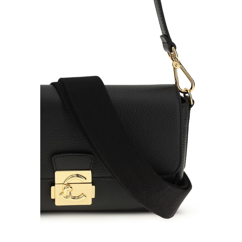 Coccinelle C-Me Lock Borsa a Spalla Grande in Pelle Martellata Nera