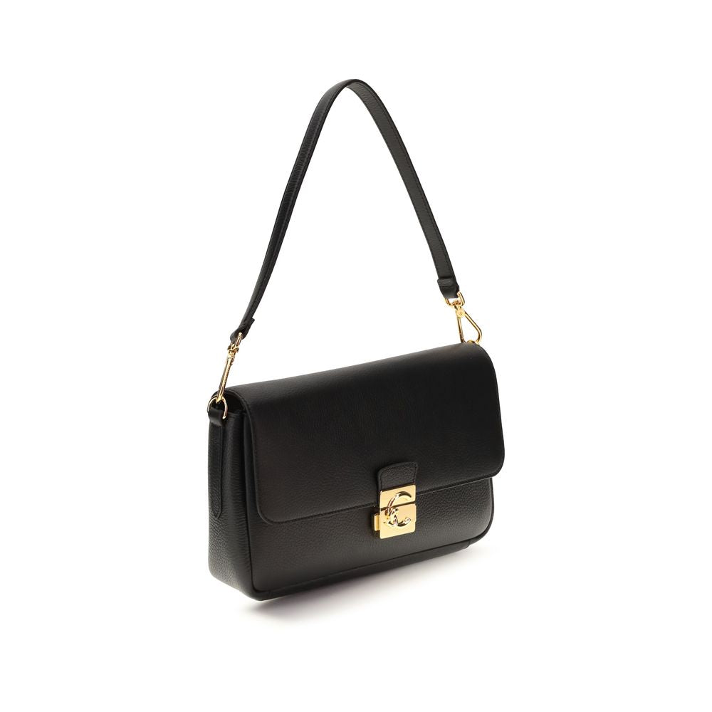 Coccinelle C-Me Lock Borsa a Spalla Media in Pelle Martellata Nera