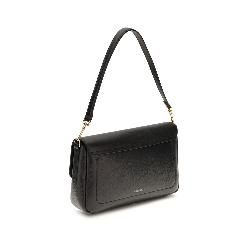 Coccinelle C-Me Lock Borsa a Spalla Media in Pelle Martellata Nera