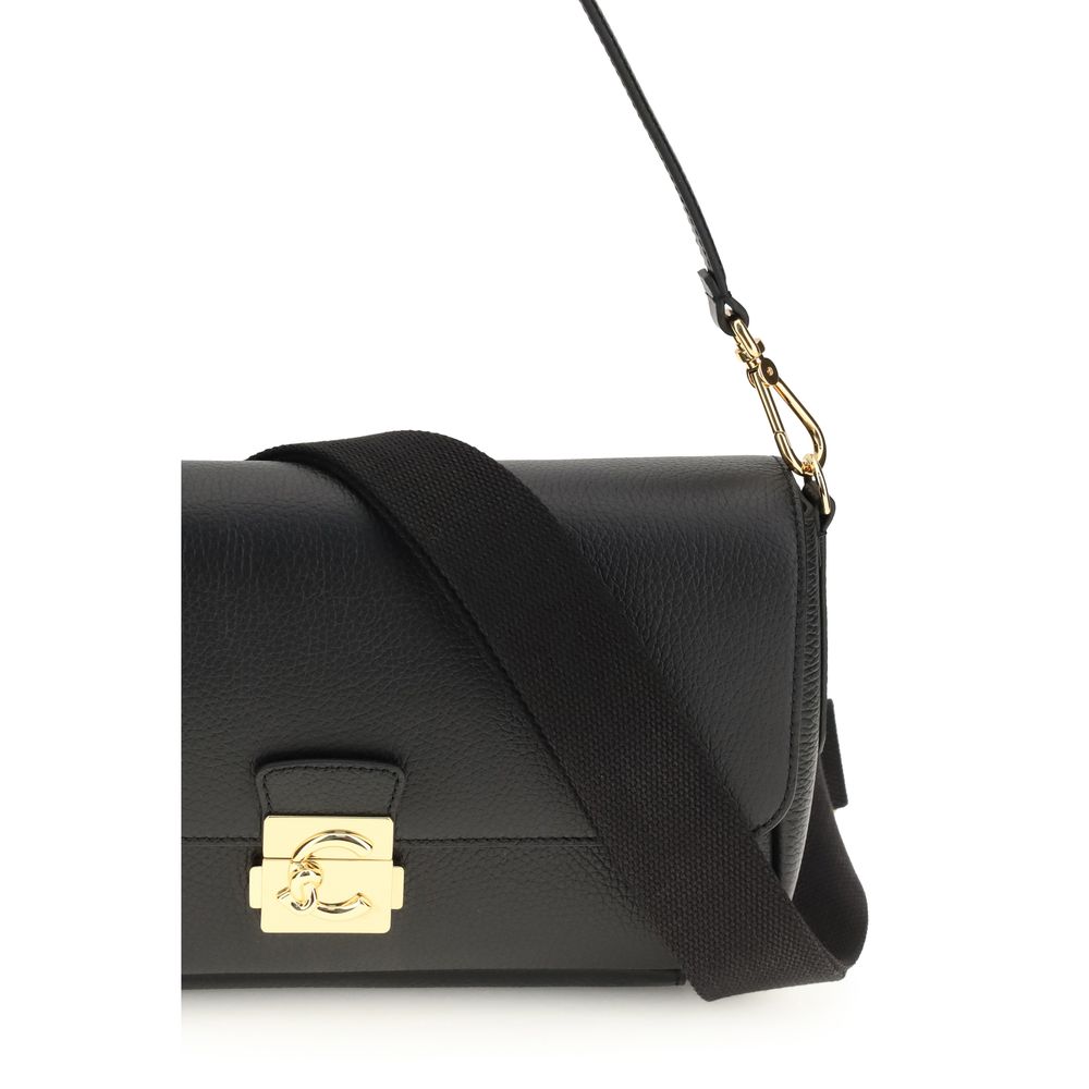 Coccinelle C-Me Lock Borsa a Spalla Media in Pelle Martellata Nera