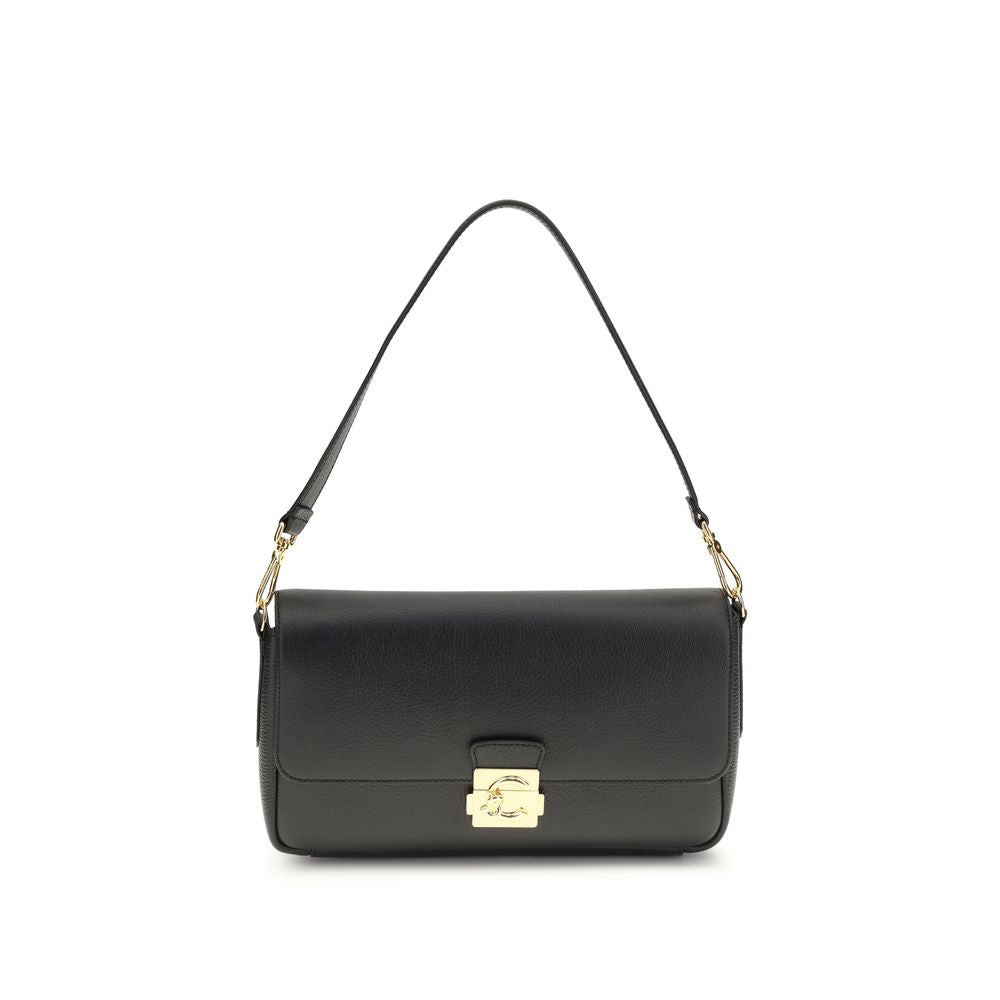 Coccinelle C-Me Lock Borsa a Spalla Media in Pelle Martellata Nera