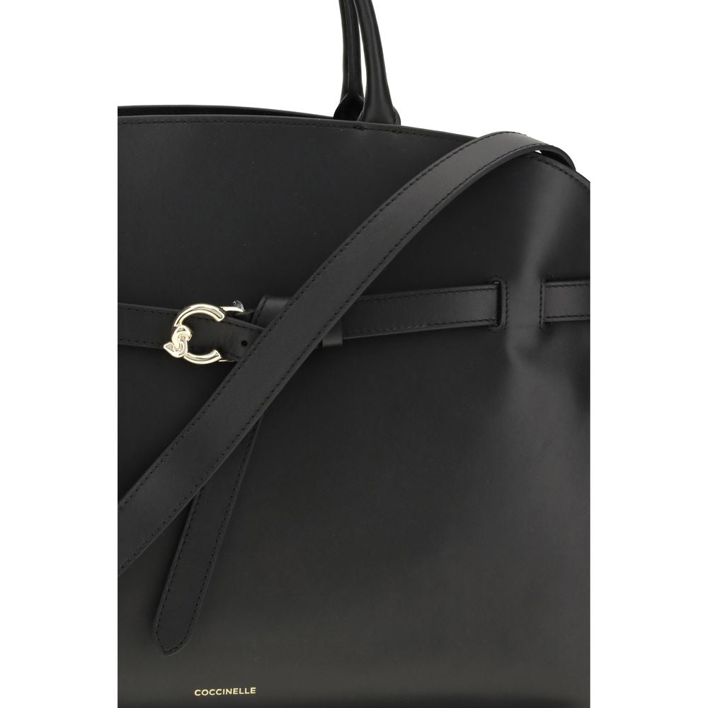 Coccinelle Sabine Borsa a Mano Grande in Pelle Liscia Nera