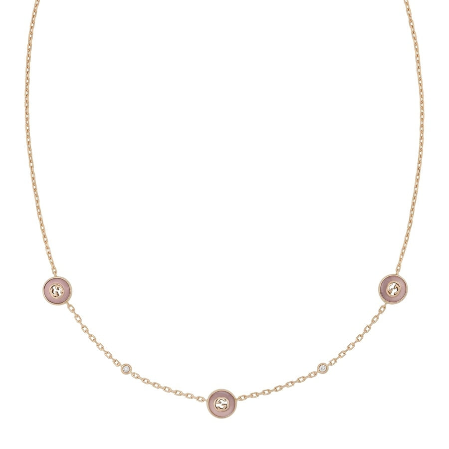 Collana Gucci Interlocking G YBB831864001 oro rosa e opale