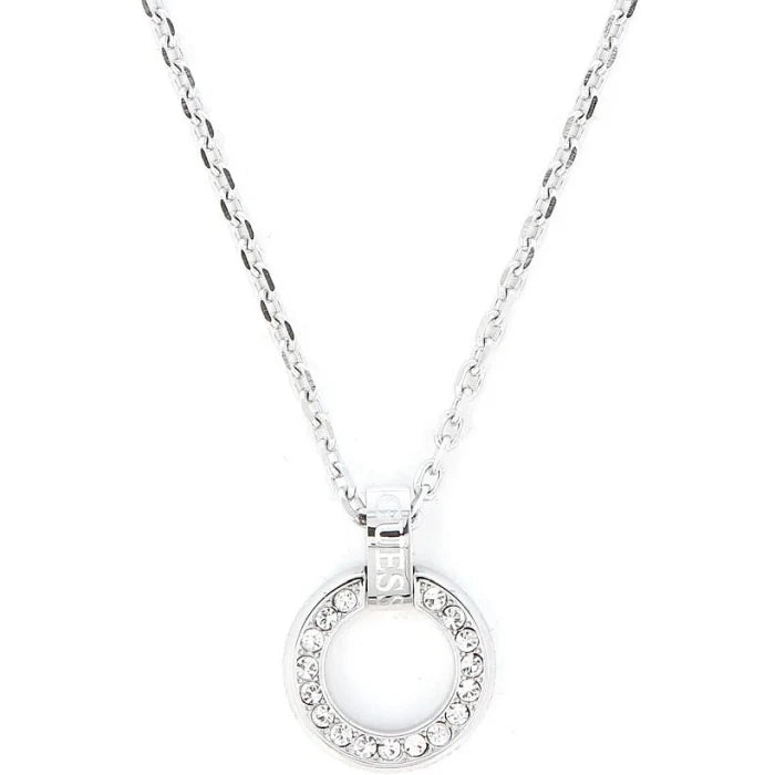 Collana Pendente Guess Circle Lights Acciaio Silver Zirconi