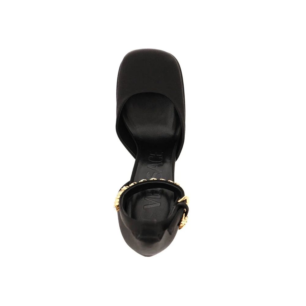 Décolleté Platform Versace in Seta Nera, Cristalli e Medusa Charm