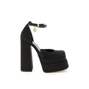 Décolleté Platform Versace in Seta Nera, Cristalli e Medusa Charm
