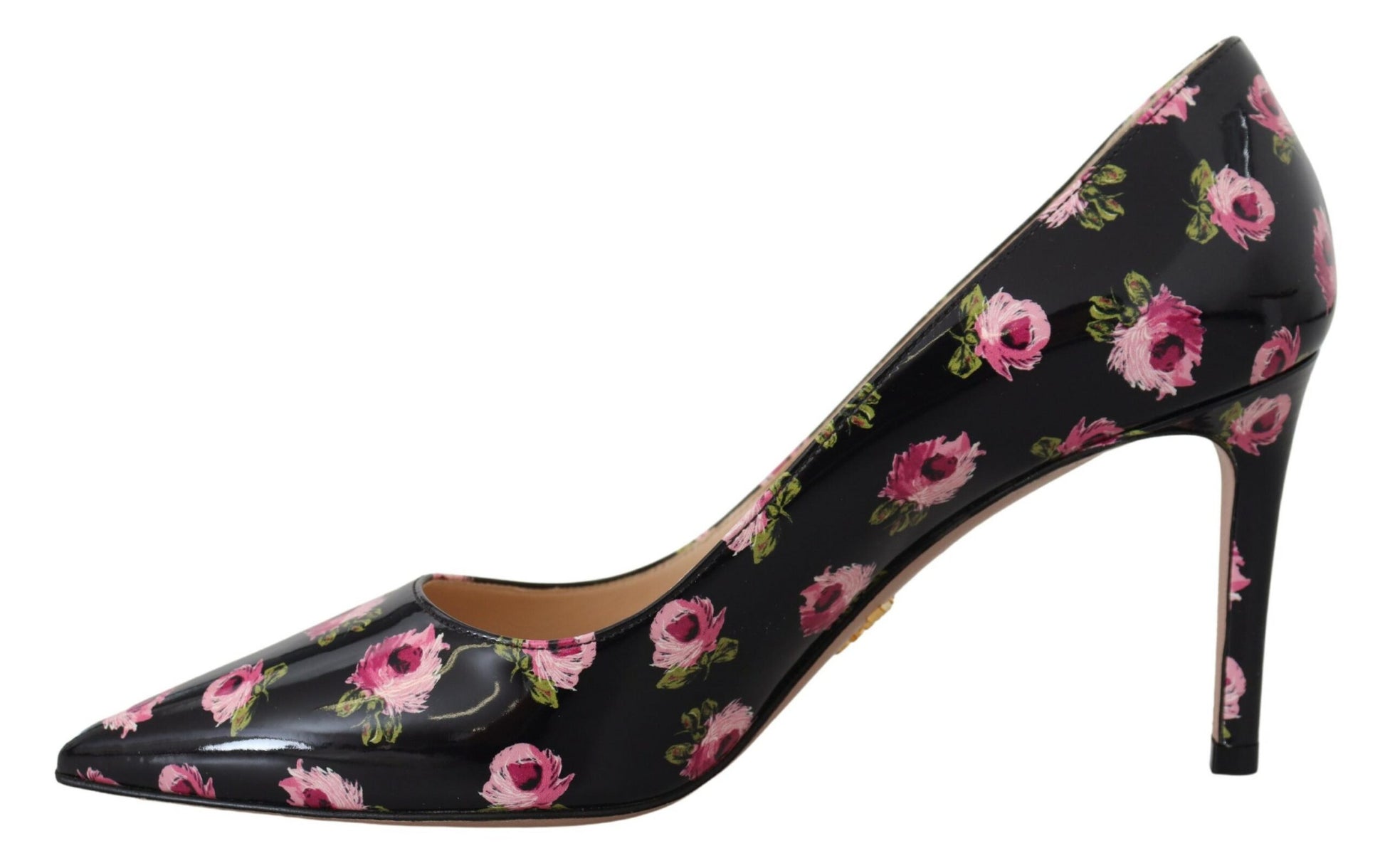 Décolleté Prada Tacco Alto in Pelle Nera con Stampa Floreale Rosa