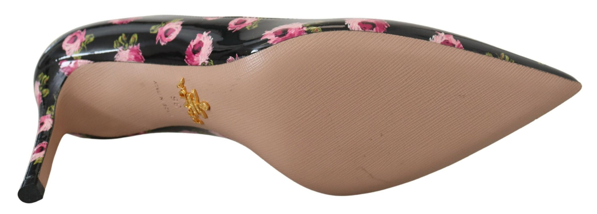 Décolleté Prada Tacco Alto in Pelle Nera con Stampa Floreale Rosa