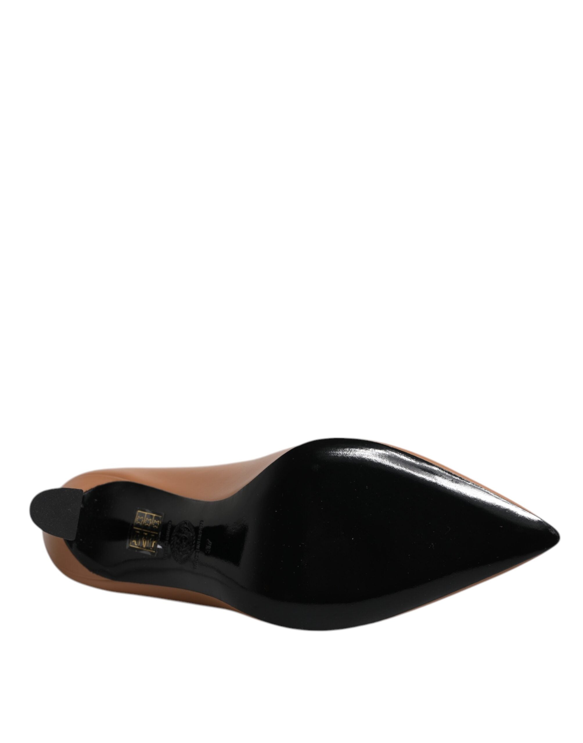 Décolleté Versace Tacco Alto in Pelle Marrone, Placca Logo Gold