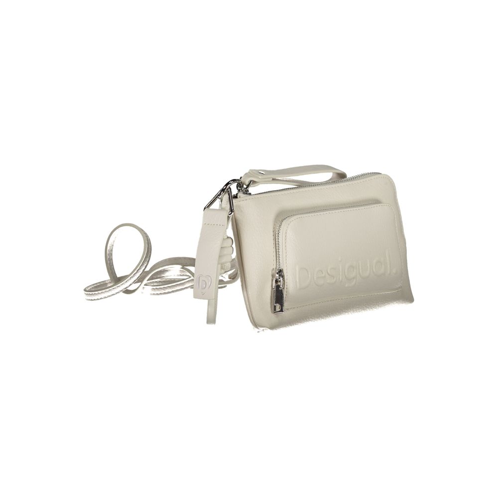 Desigual Borsa a Spalla con Catena Removibile in Poliuretano Bianco
