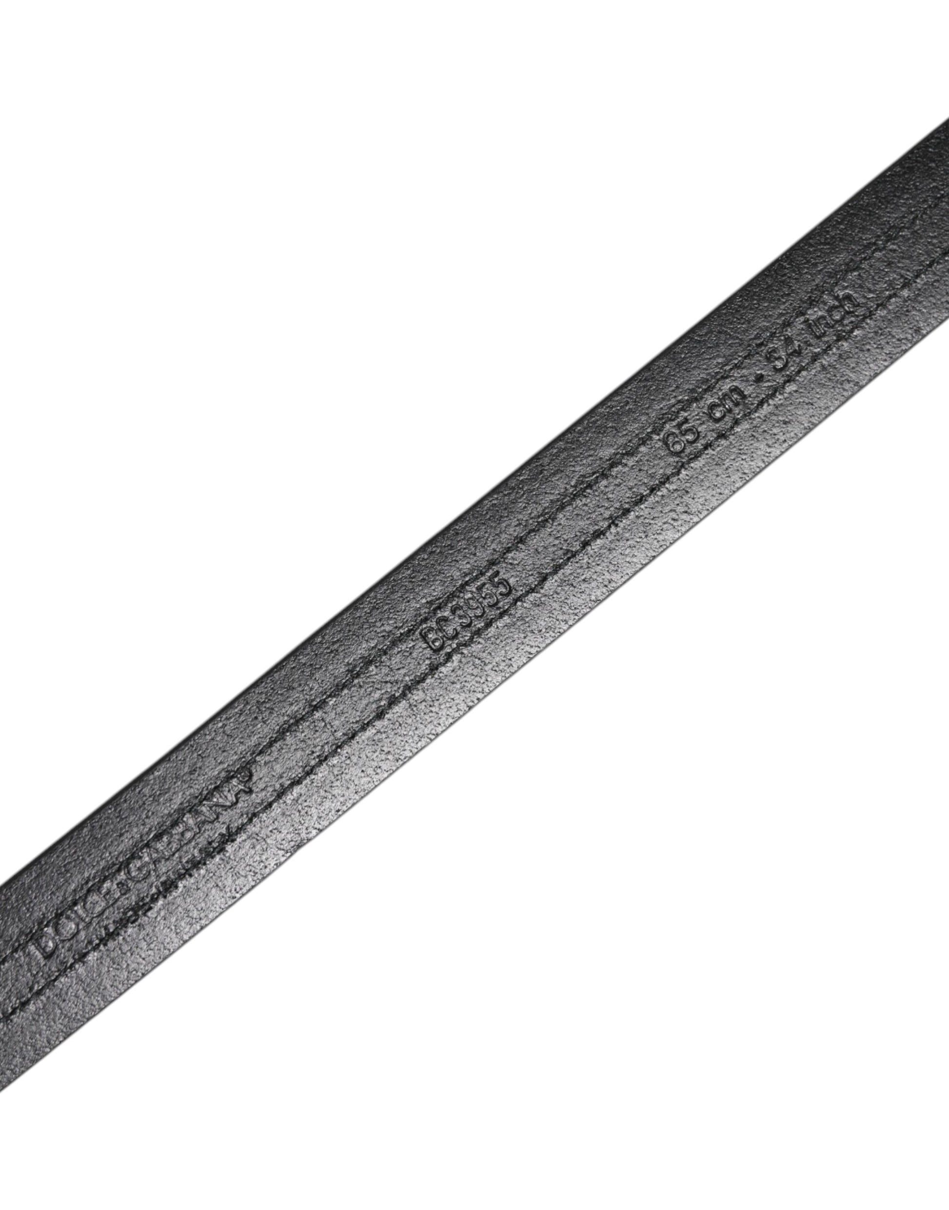 Dolce & Gabbana Black Burgundy Calfskin Metal Logo Buckle Belt