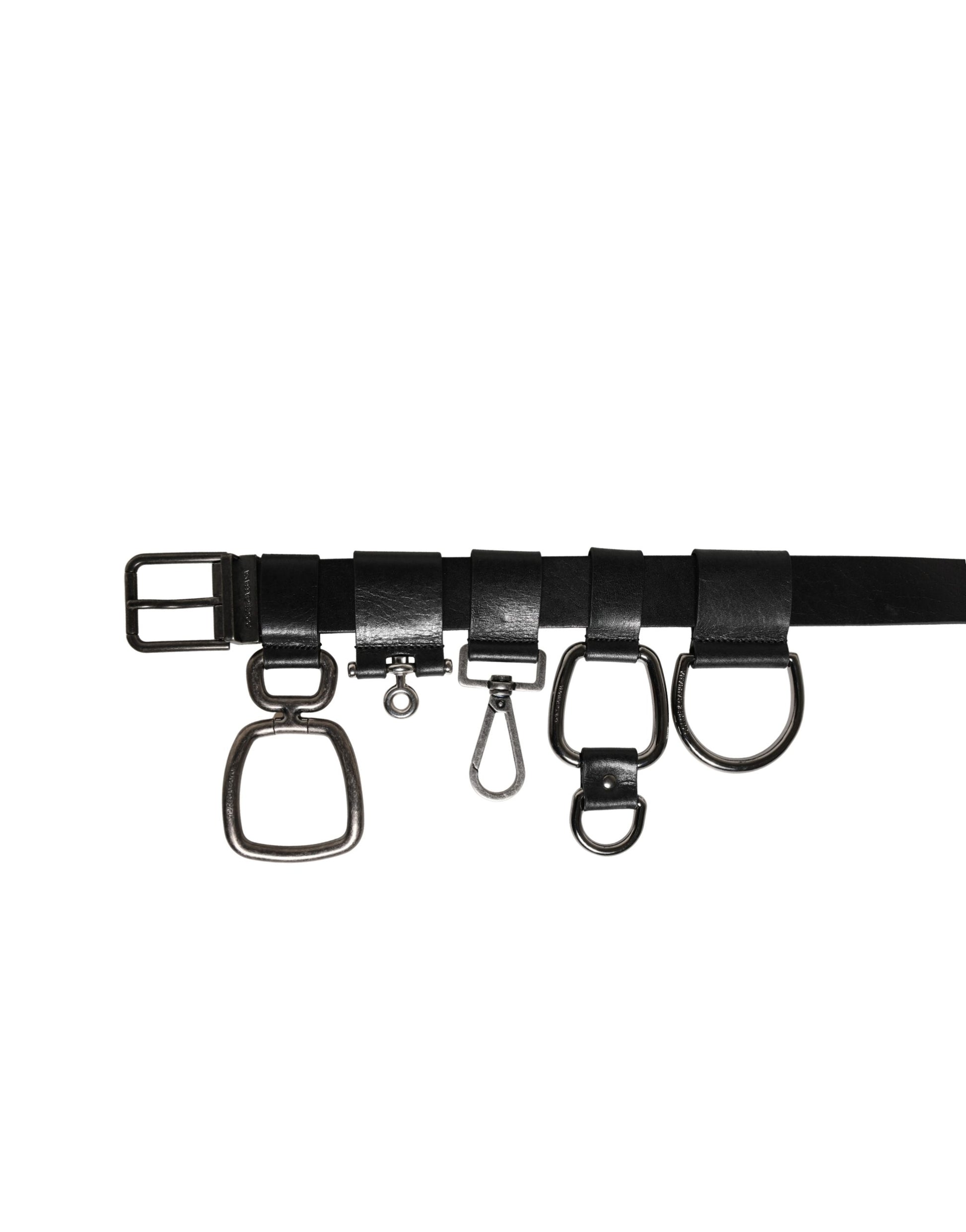 Dolce & Gabbana Black Calf Leather Silver Metal Buckle Belt