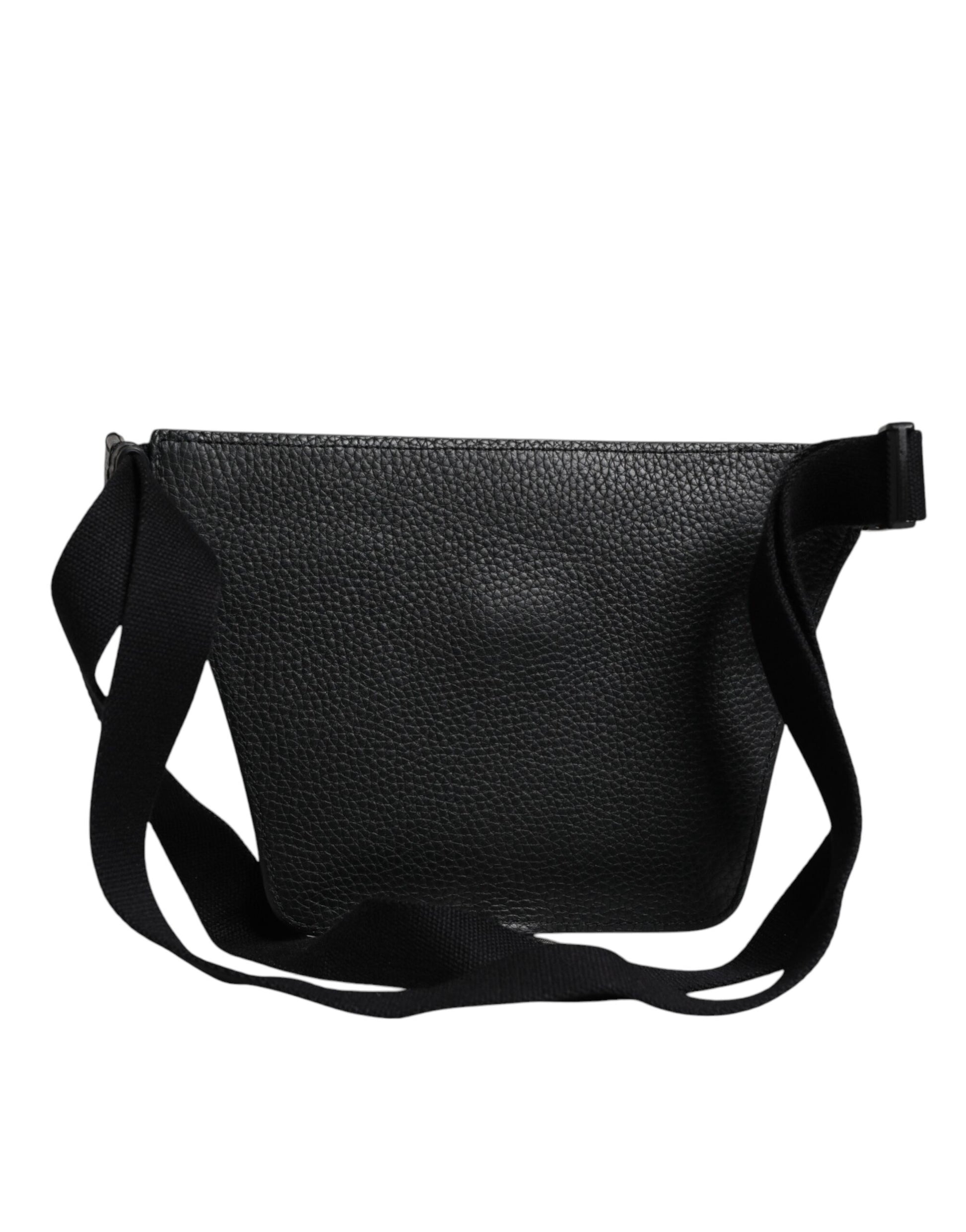 Dolce & Gabbana Black Calfskin Logo Plaque Belt Waist Men Fanny Pack Bag