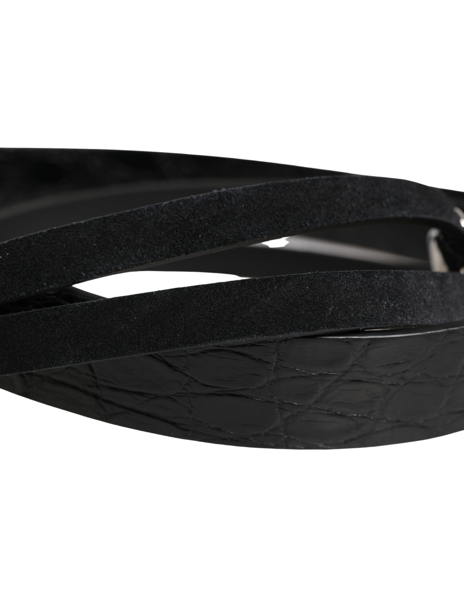 Dolce & Gabbana Black Exotic Leather Silver Metal Buckle Belt