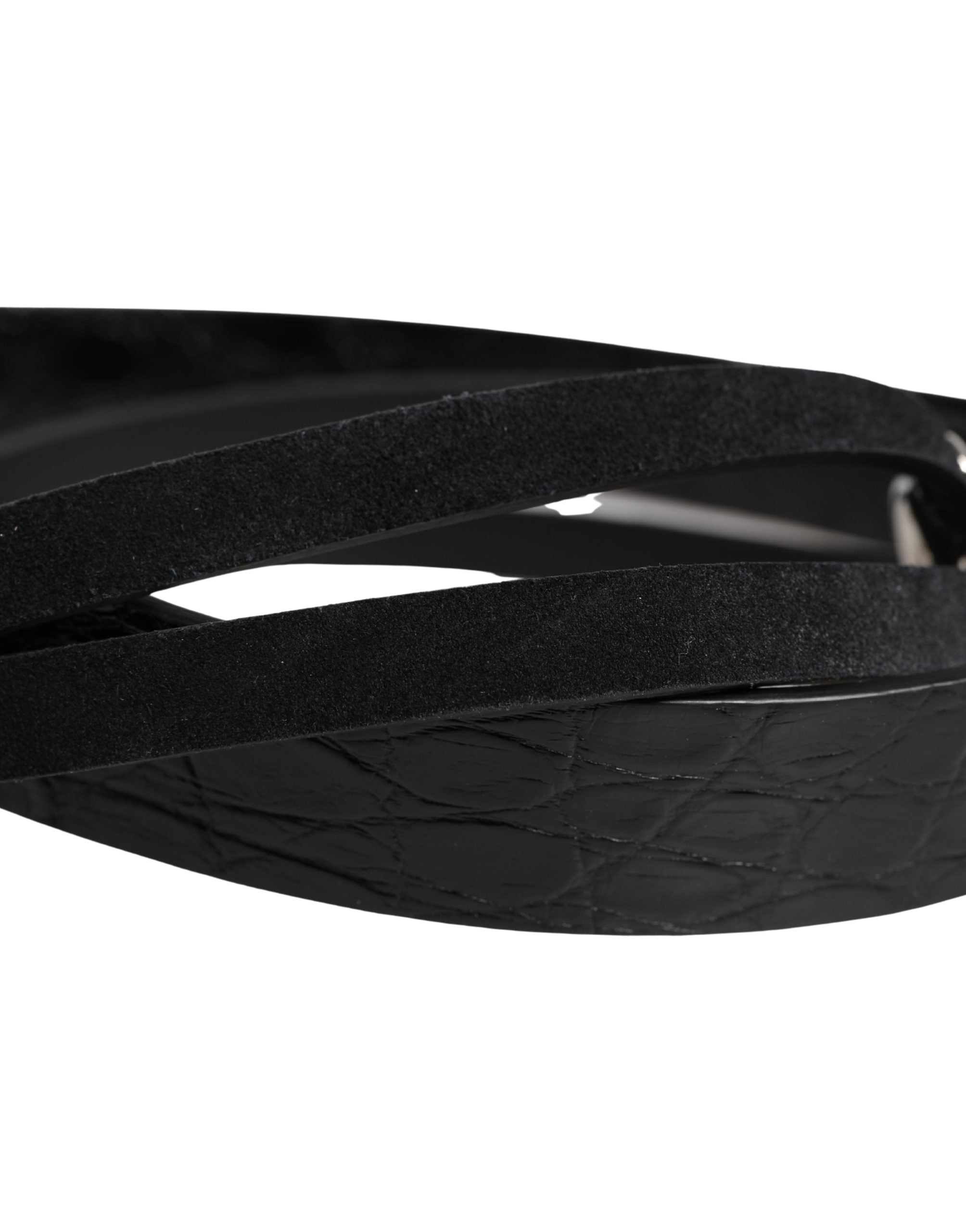 Dolce & Gabbana Black Exotic Leather Silver Metal Buckle Belt