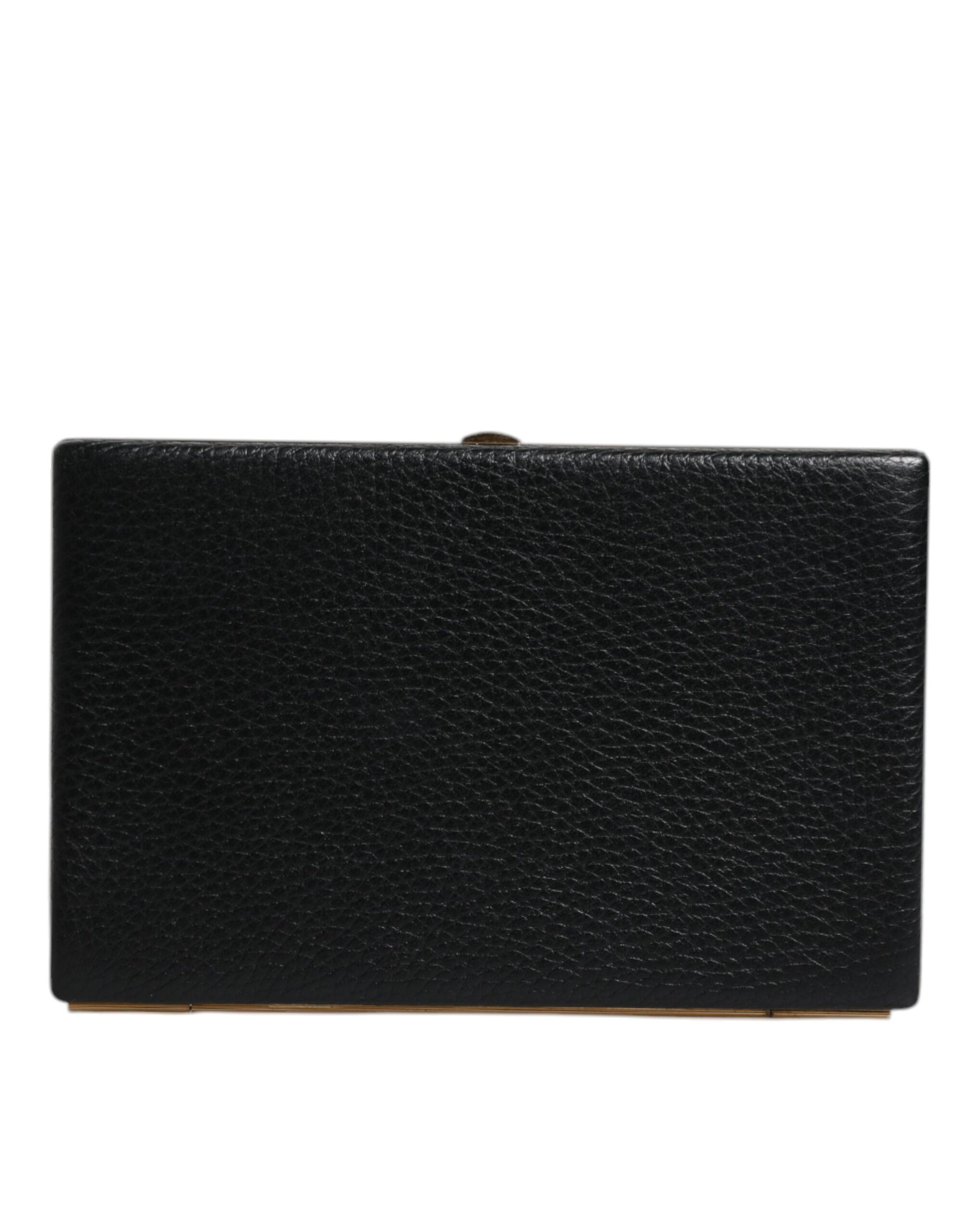 Dolce & Gabbana Black Leather Gold Frame Clutch Evening Party Purse Bag