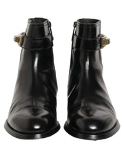Dolce & Gabbana Black Leather Logo Buckle Mid Calf Boots Shoes