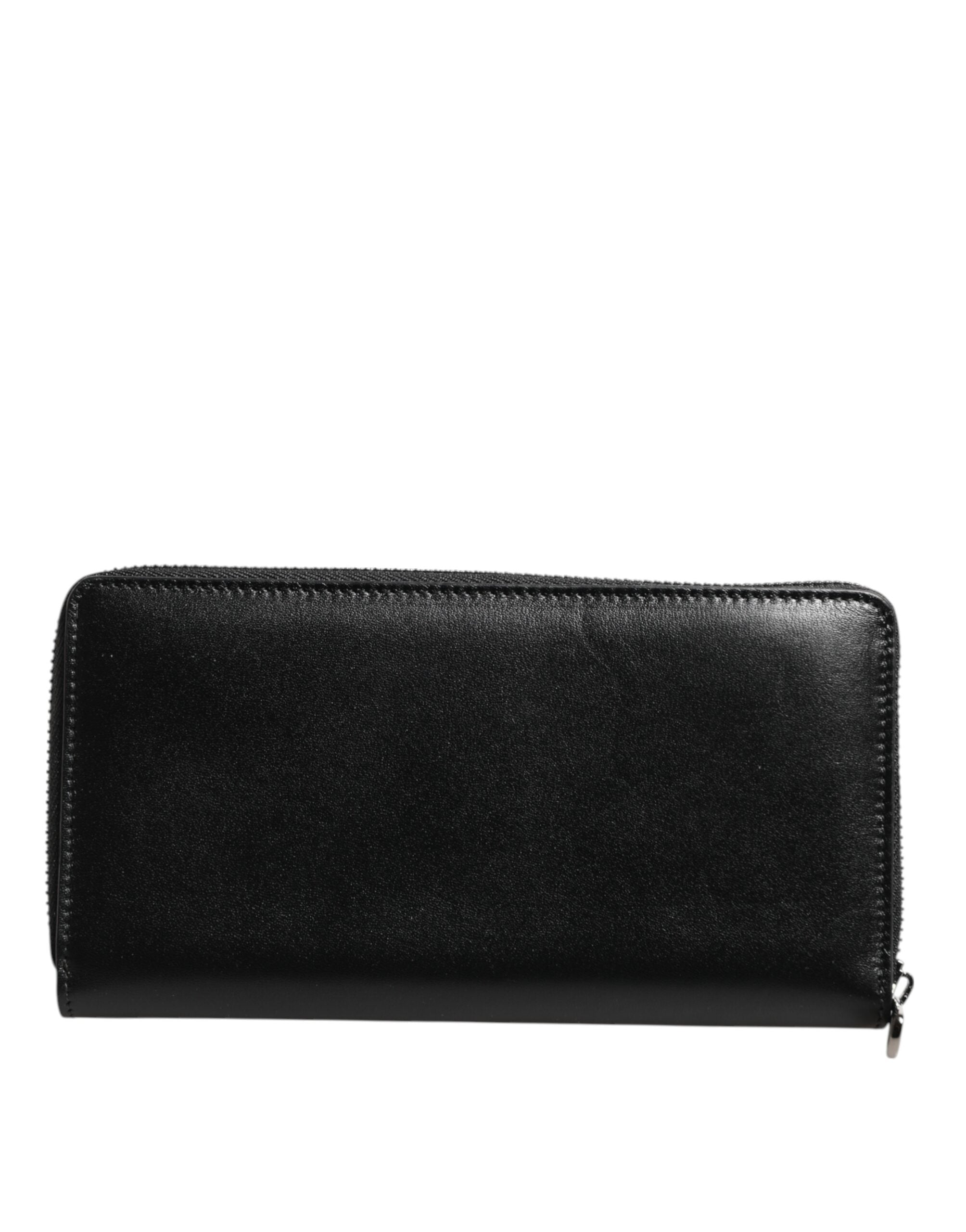 Dolce & Gabbana Black Leather Logo Plaque Zip Around Continental Wallet