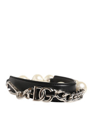 Dolce & Gabbana Black Leather Silver Chain Bag Accessory Shoulder Strap